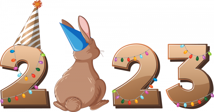 Надпись 2023 с кроликом - новый год, год, 2023