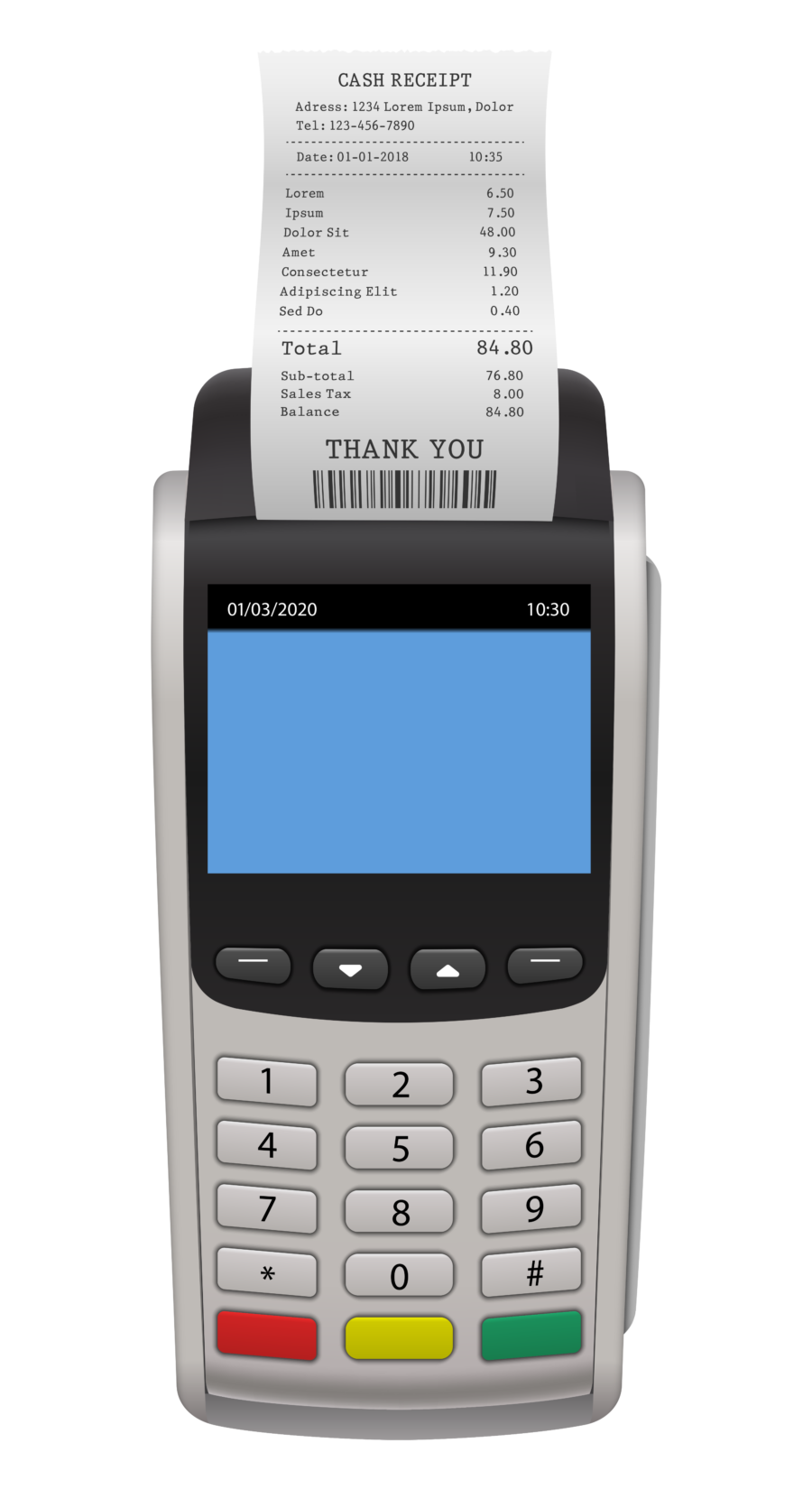 POS-терминал с чеком без фона (PNG) - чек, финансы, терминал, для презентаций, деньги