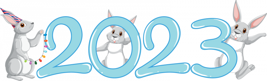 Надпись 2023 с кроликами - новый год, год, 2023