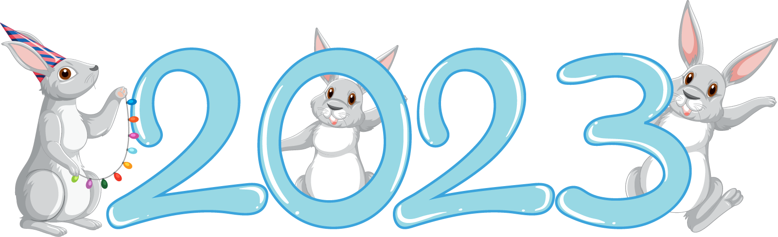 Надпись 2023 с кроликами - новый год, год, 2023