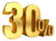 Золотая 3D надпись «30%»