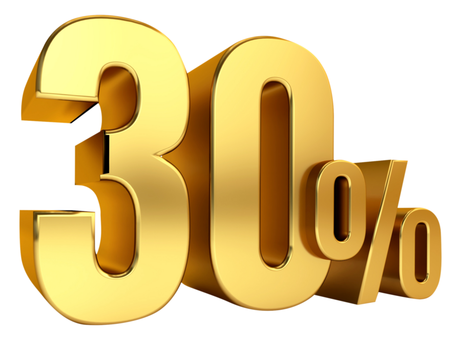 Золотая 3D надпись "30%" - скидки, надпись, 30%