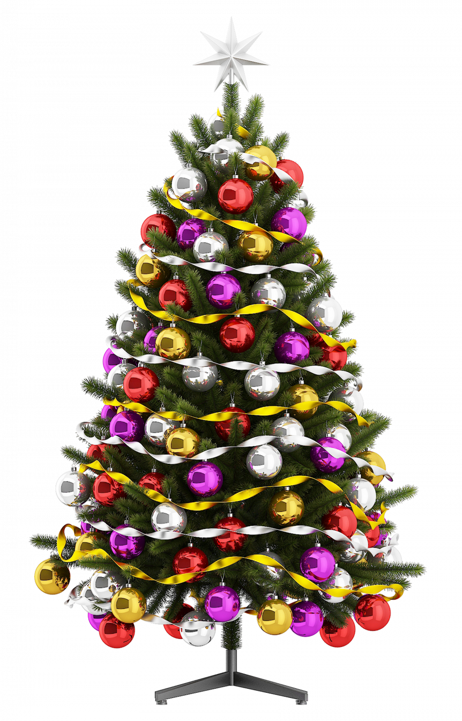 Новогодняя ёлка с разноцветными шарами - праздники, новый год, зима, ёлка